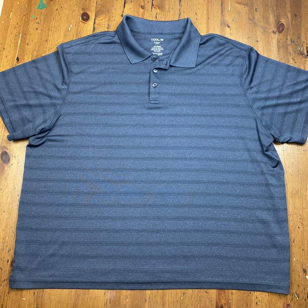 Haggar Cool‎ 18 Golf Polo Shirt Men's XXL Gray Striped 100% Poly
